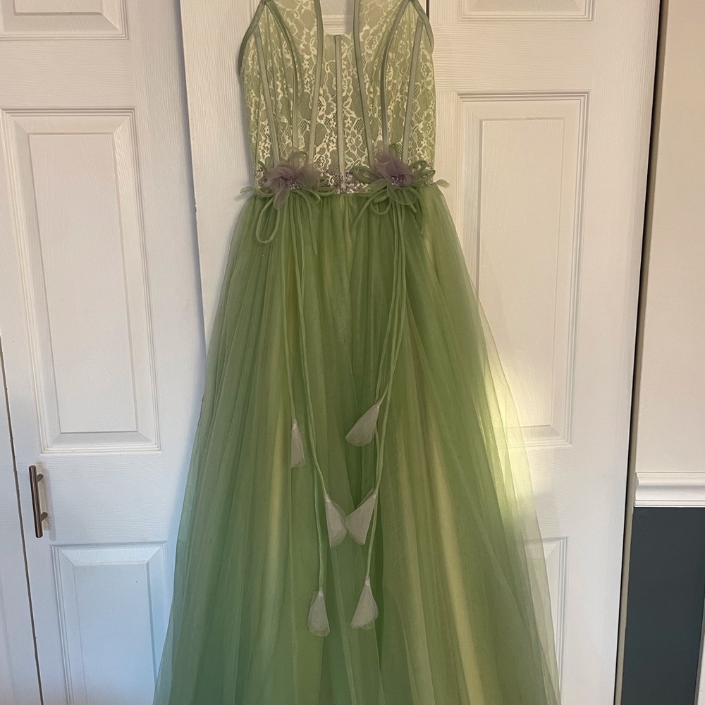 Elegant Green Lace and Tulle Gown
